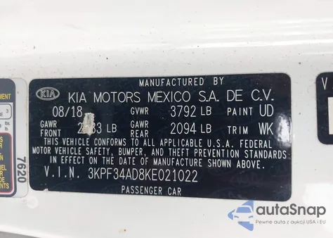2019 Kia Forte S z USA, uszkodzony, nr VIN 3KPF34AD8KE021022